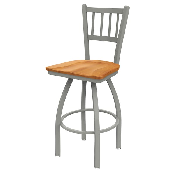 25" Swivel Counter Stool, Nickel Finish, Med Maple Seat